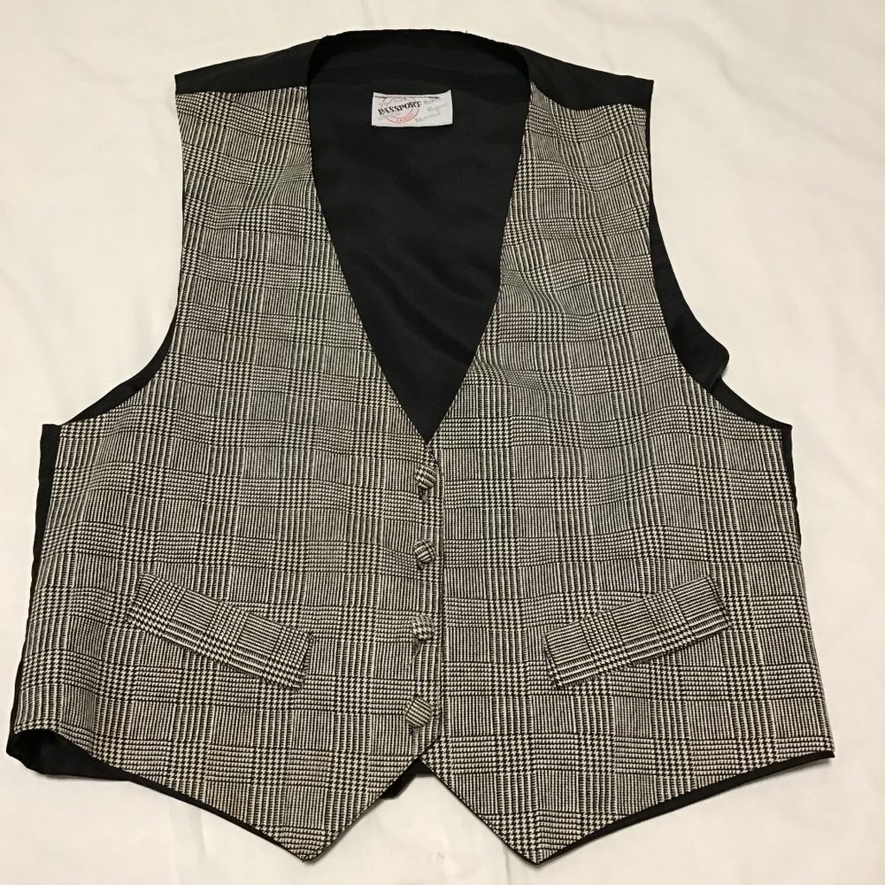 PASSPORT Black and White Plaid Vest with Button Front